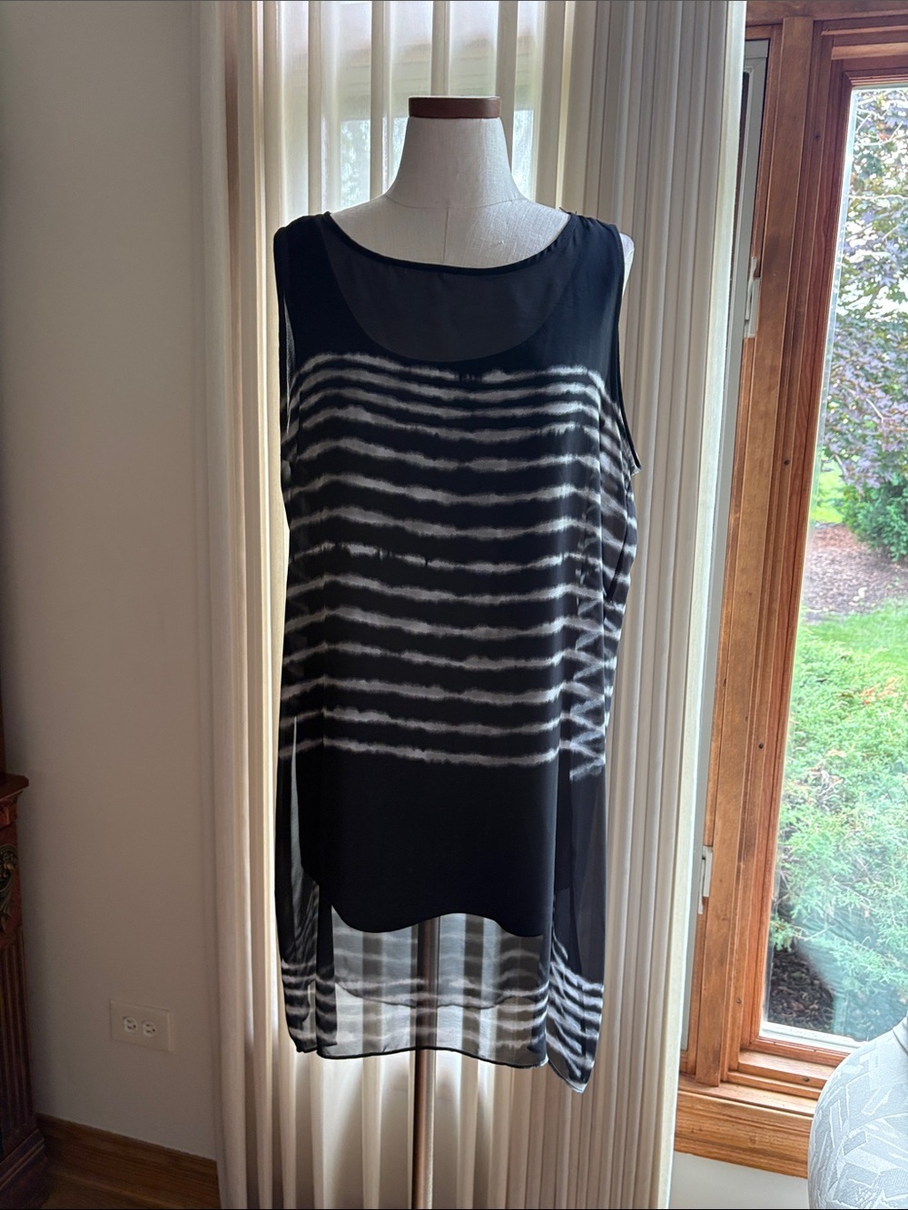 Peck & Peck Black Layered Tank dress with Sheer outer Panel mini size Large